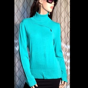 Cache Sweater Mint Green Turtle Neck Zippers Sz L